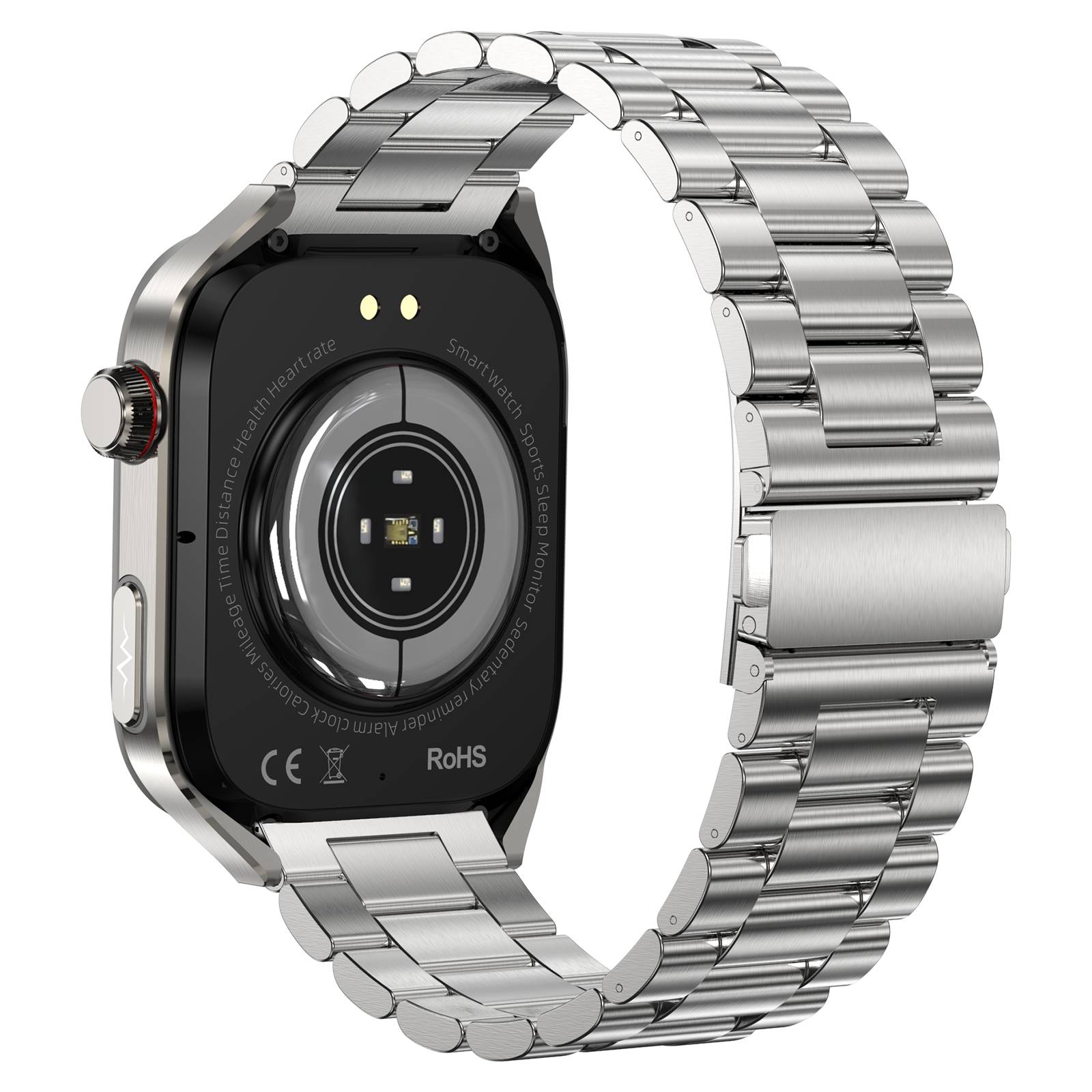 Smartwatch mit Edelstahlarmband EKG, Puls, Blutdruck, Schlaf, Schrittzähler Silver