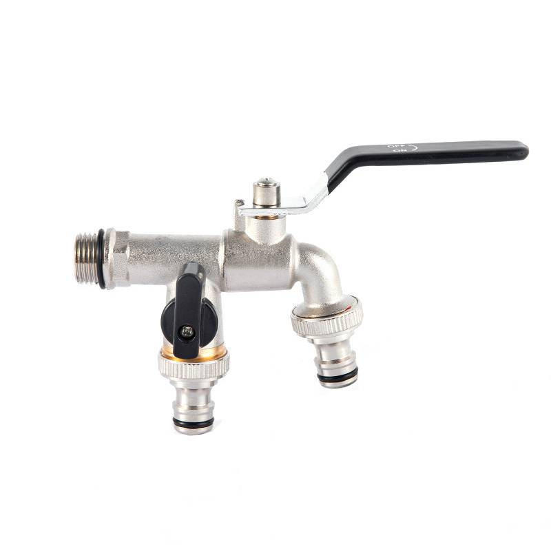 Außenhahn mit doppeltem Auslass, 1/2-Zoll-Außeneinlass, doppelter 3/4-Zoll-Auslass Black