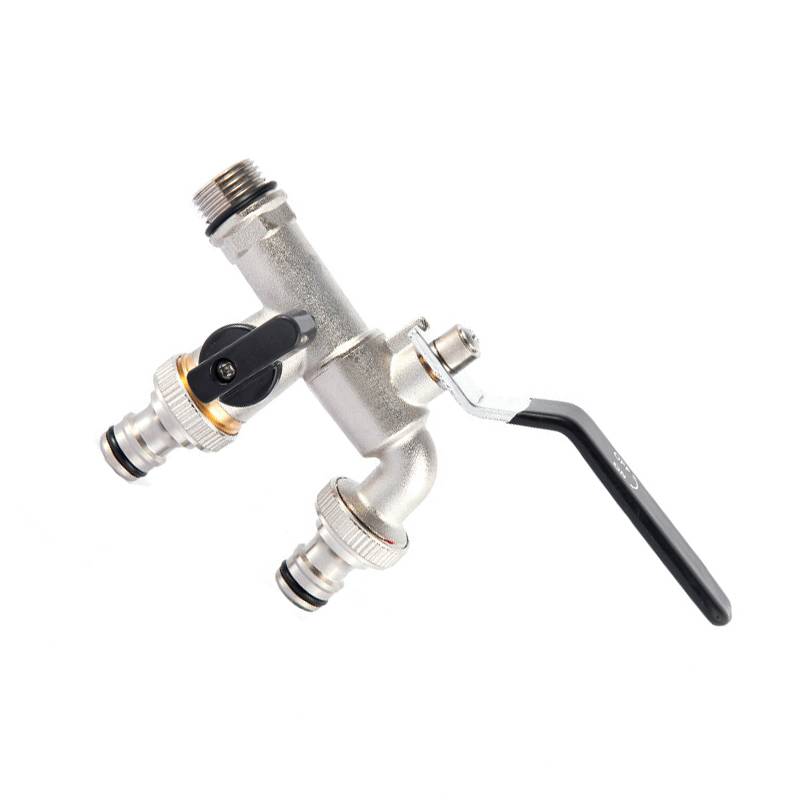 Außenhahn mit doppeltem Auslass, 1/2-Zoll-Außeneinlass, doppelter 3/4-Zoll-Auslass Black