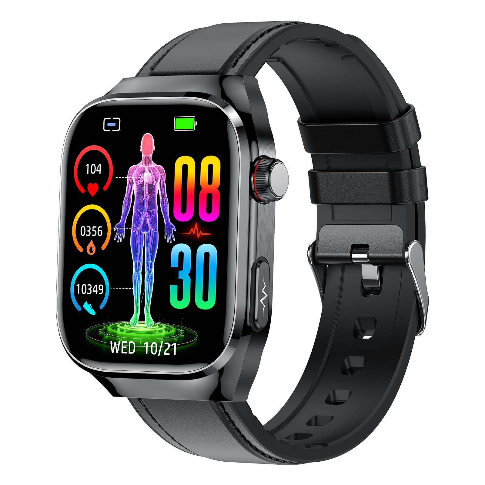 Smartwatch mit EKG, Herzfrequenz, Blutdruck, Schlafmonitor, Schrittzähler Black