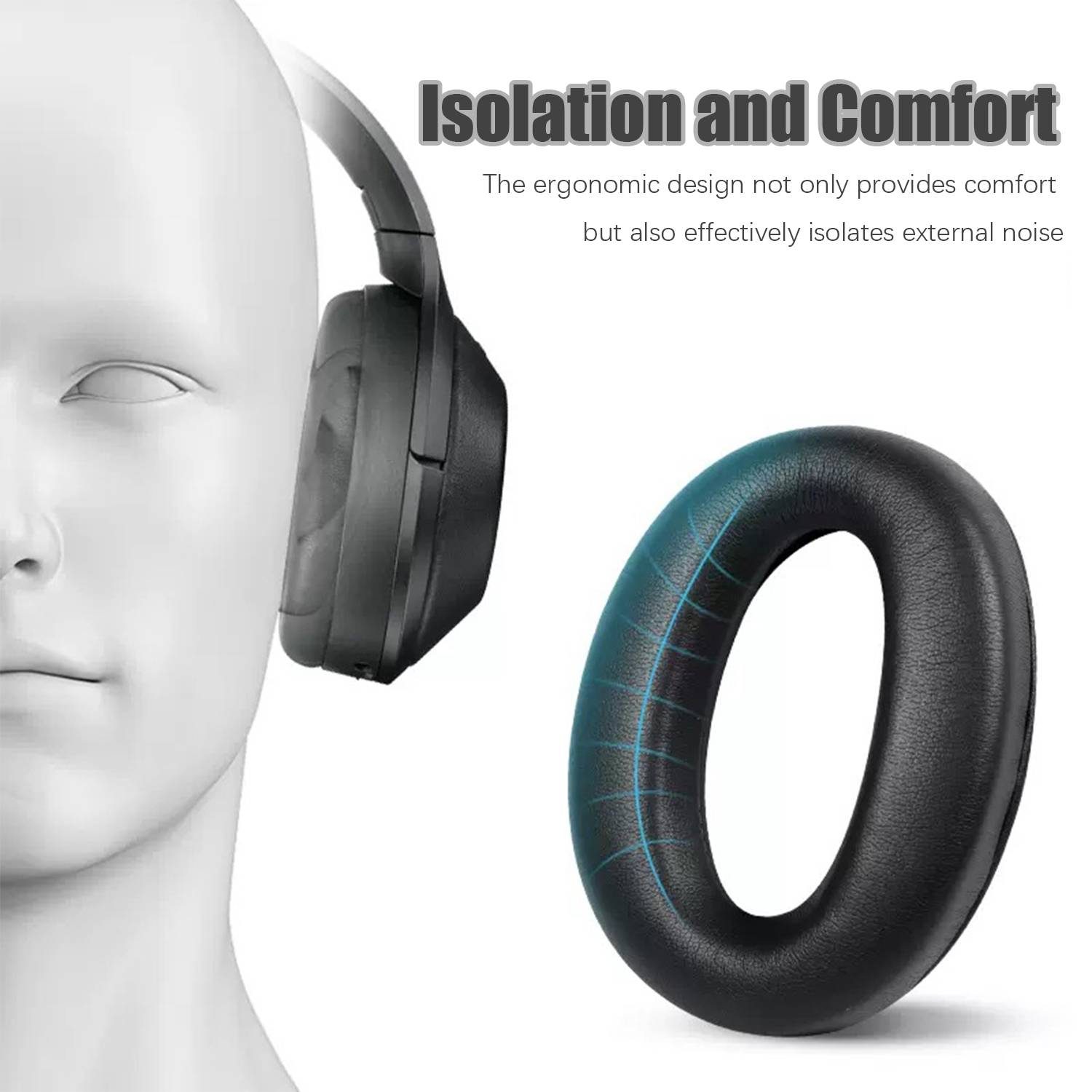 Ersatz-Ohrpolster mit zusätzlicher Polsterung für Sony WH-1000XM4 Black