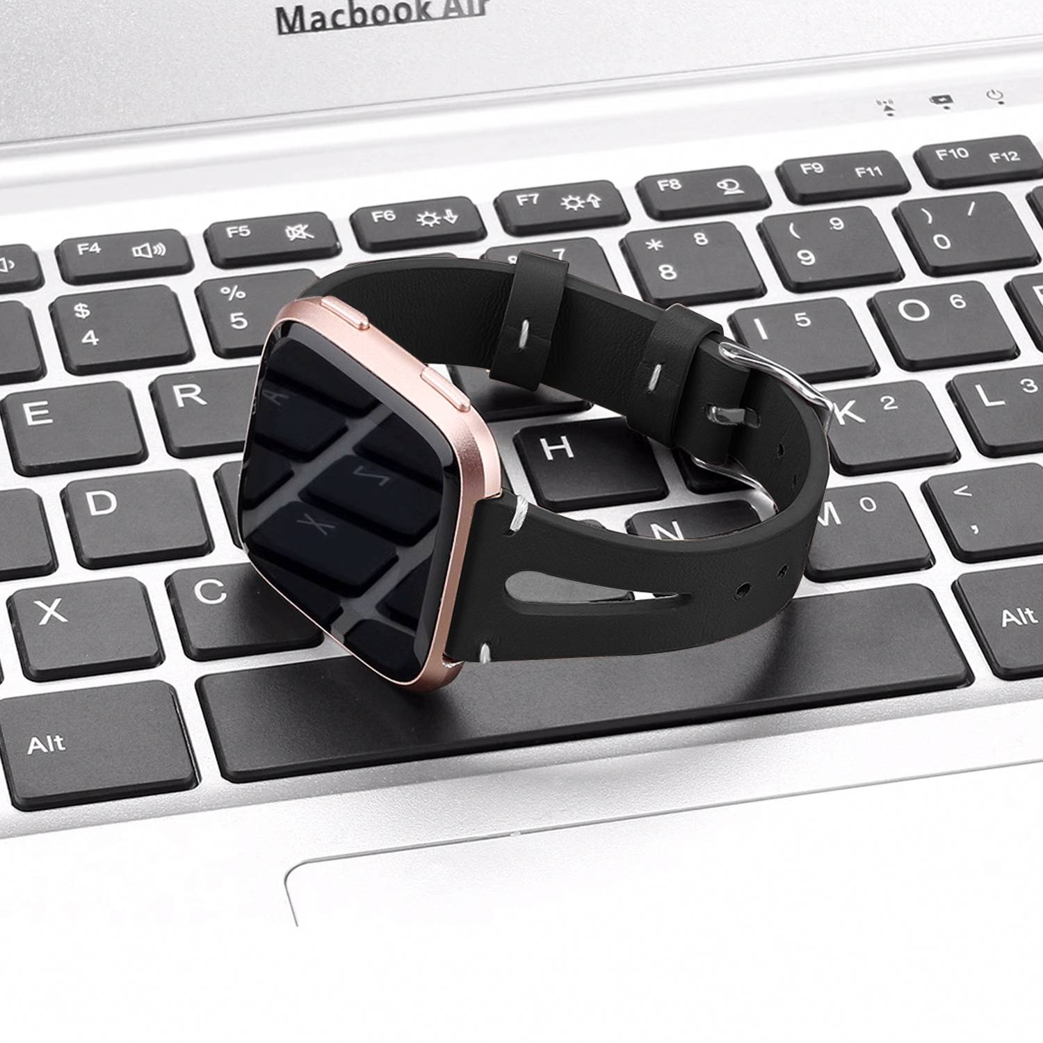 Uhrenarmband aus echtem Leder für Fitbit Versa Smartwatch Black