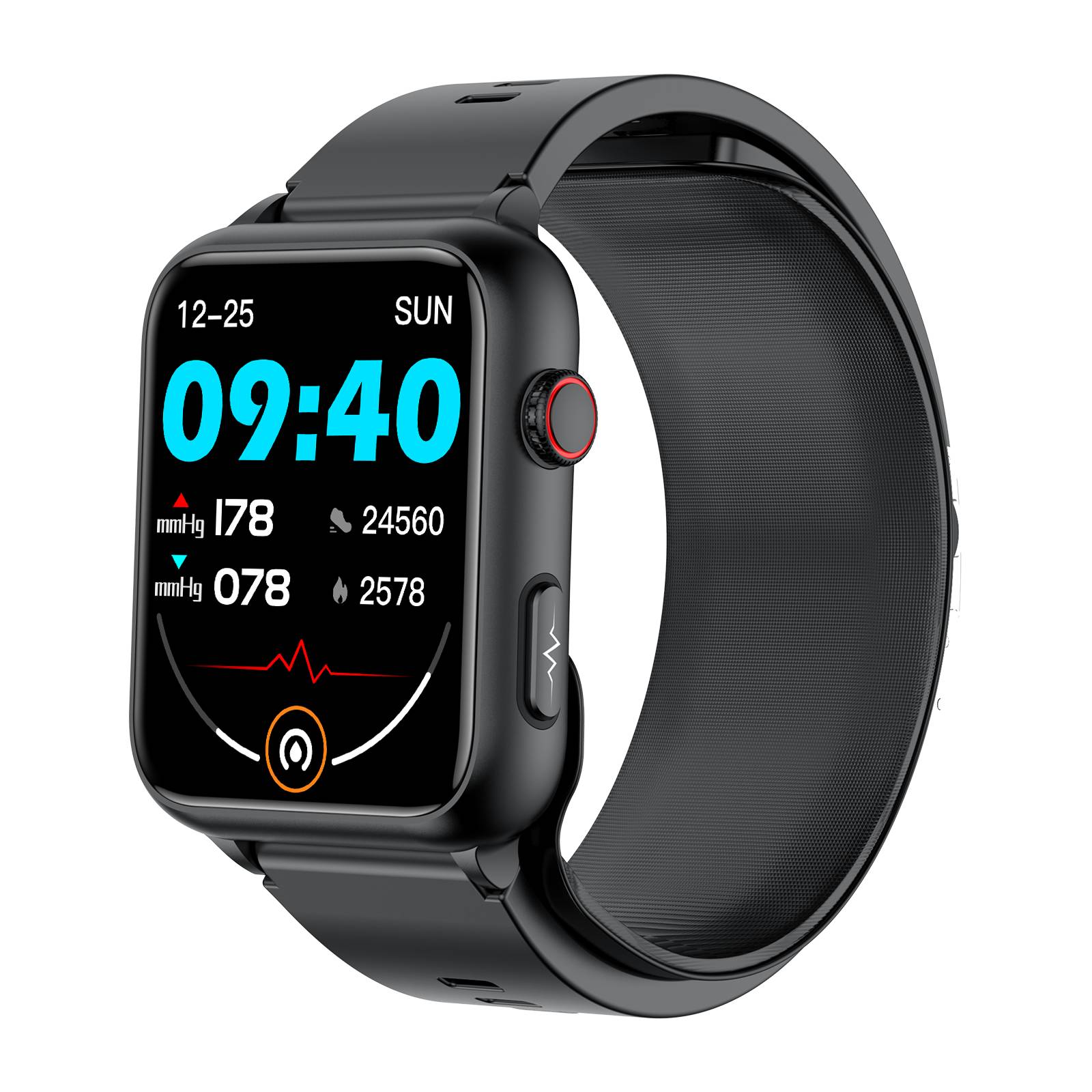 Smartwatch, 1,91-Zoll-Bildschirm, Blutdruck, Herzfrequenz, Blutsauerstoff Black