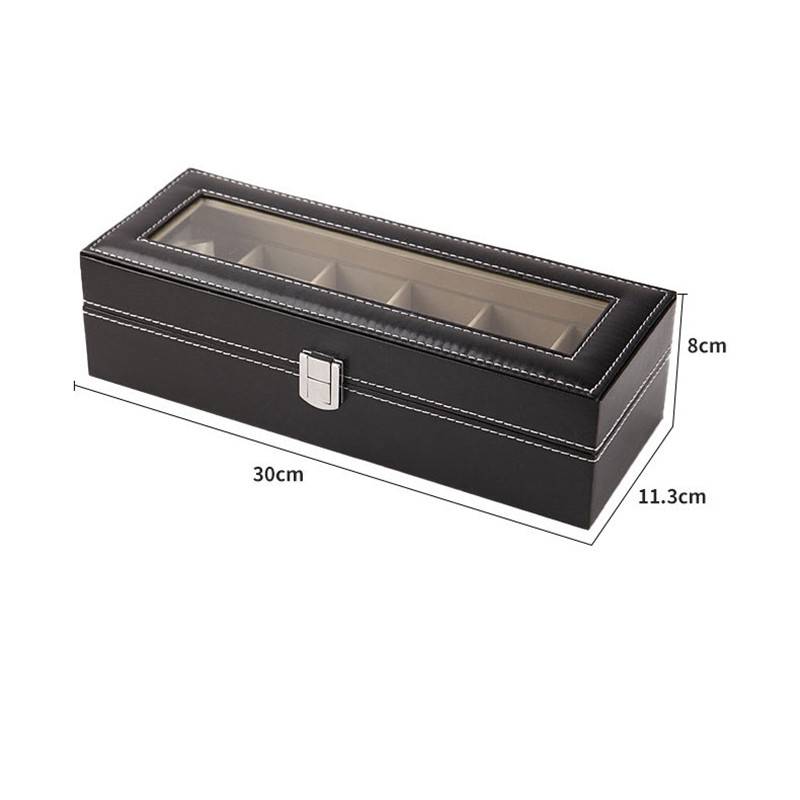 Abschließbare Uhrenbox mit 6 Fächern und Glasplatte Black