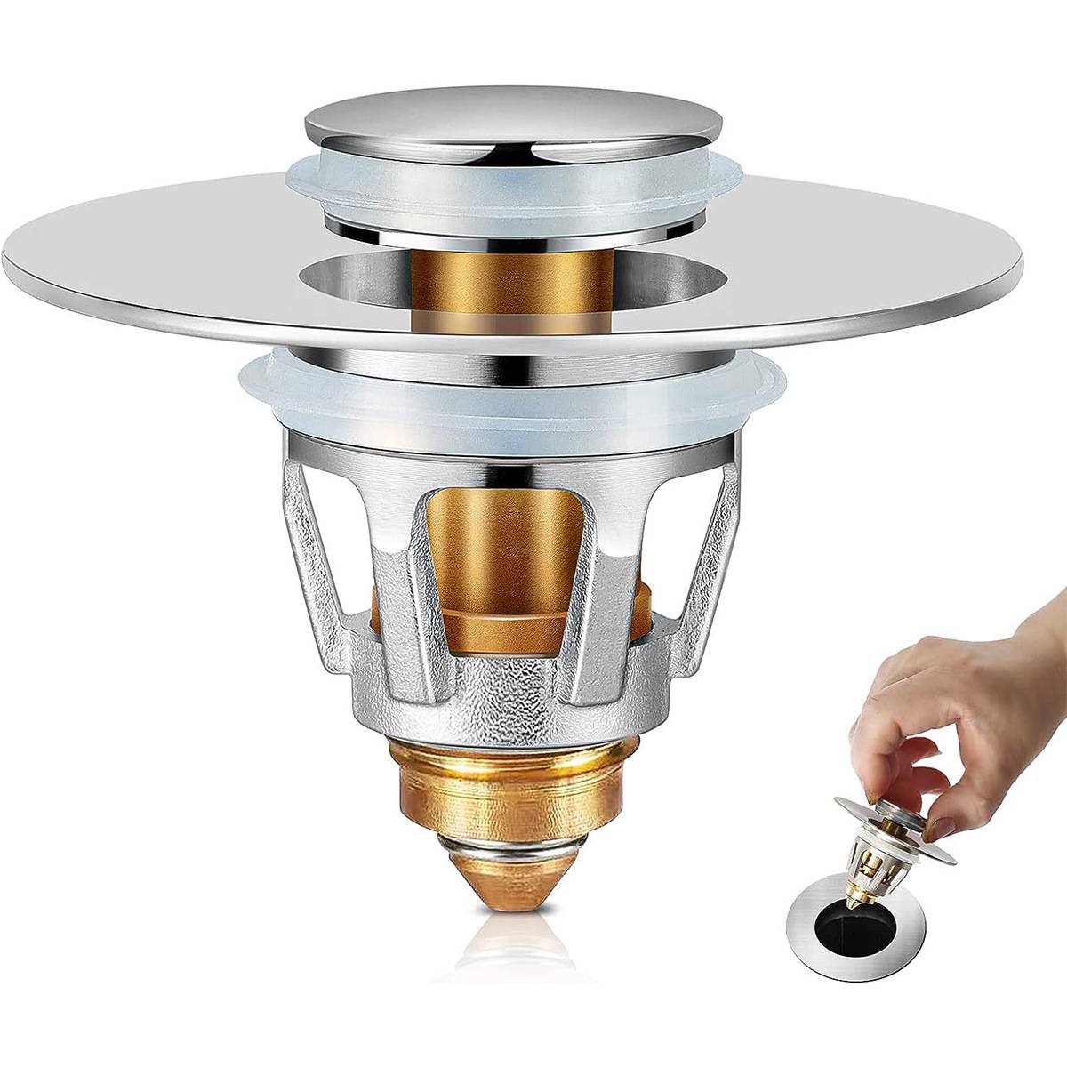 Waschbeckenstöpsel fürs Badezimmer, Pop-Up-Abflussstöpsel, Abflusssieb fürs Waschbecken, 2er-Pack Silver