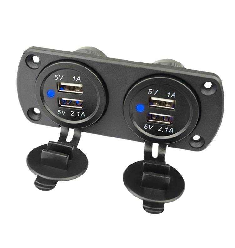 Duales USB-Autoladegerät mit blauem Licht (Panel mit 2 Ausgängen)