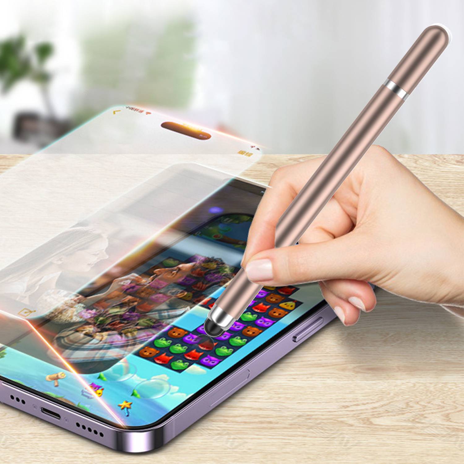 2-in-1-Eingabestift für Touchscreens (Doppelgummispitze) Gold