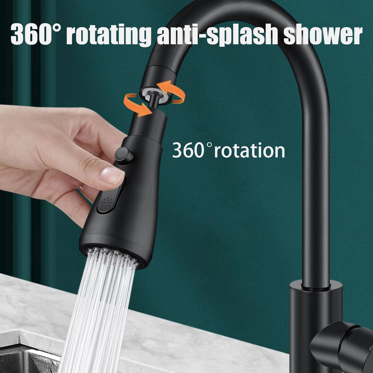 360-Grad drehbarer Küchenarmatur-Düsenaufsatz, erhöhter Wasserdruck, Kupfer und ABS Black