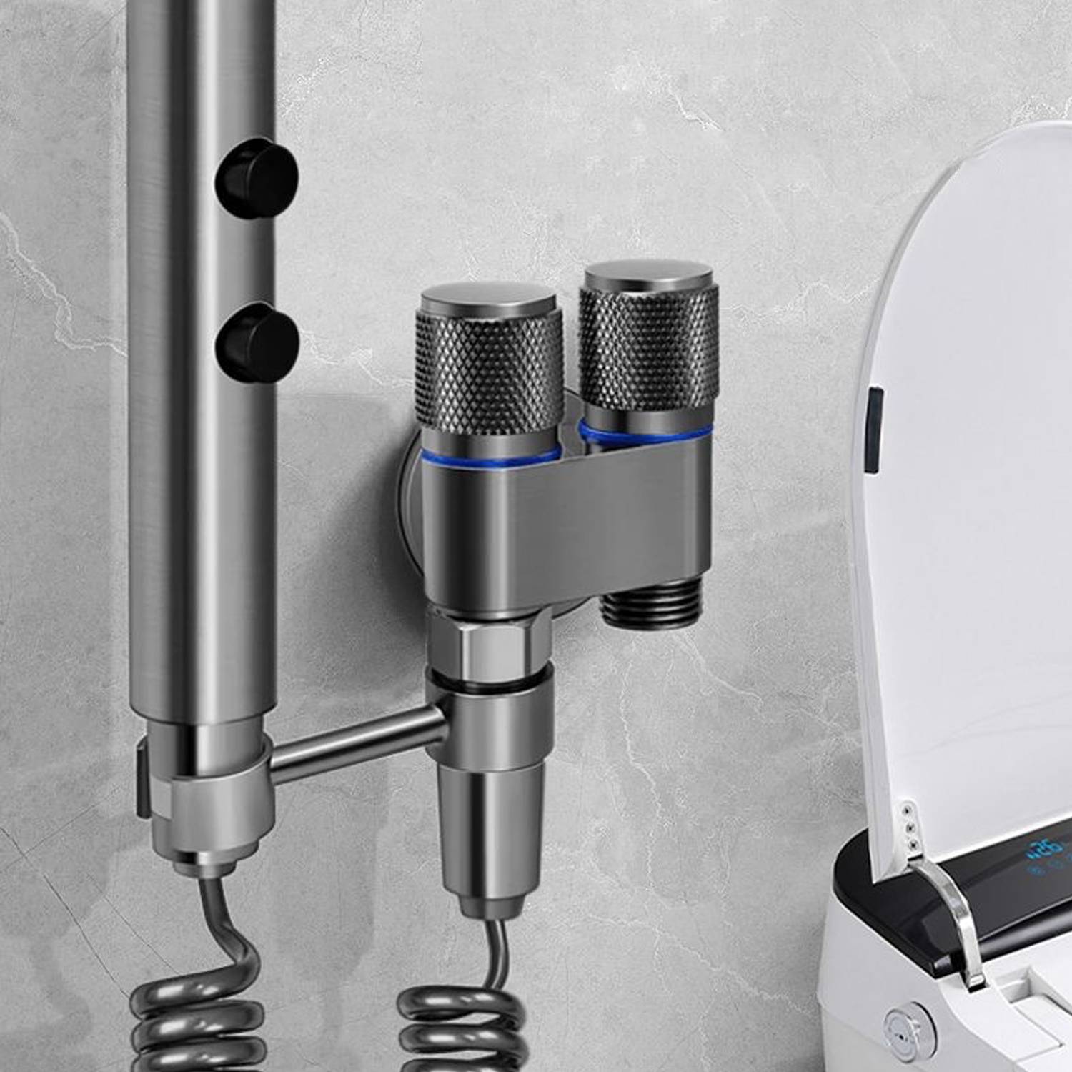 Druckverstärkender Toilettensprüher mit Ständer und zwei Modi Grey