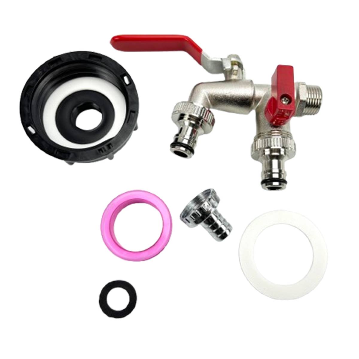 IBC-Behälterventil - 4-Wege-Adapterkappe mit Legierungshahn und Teflonband