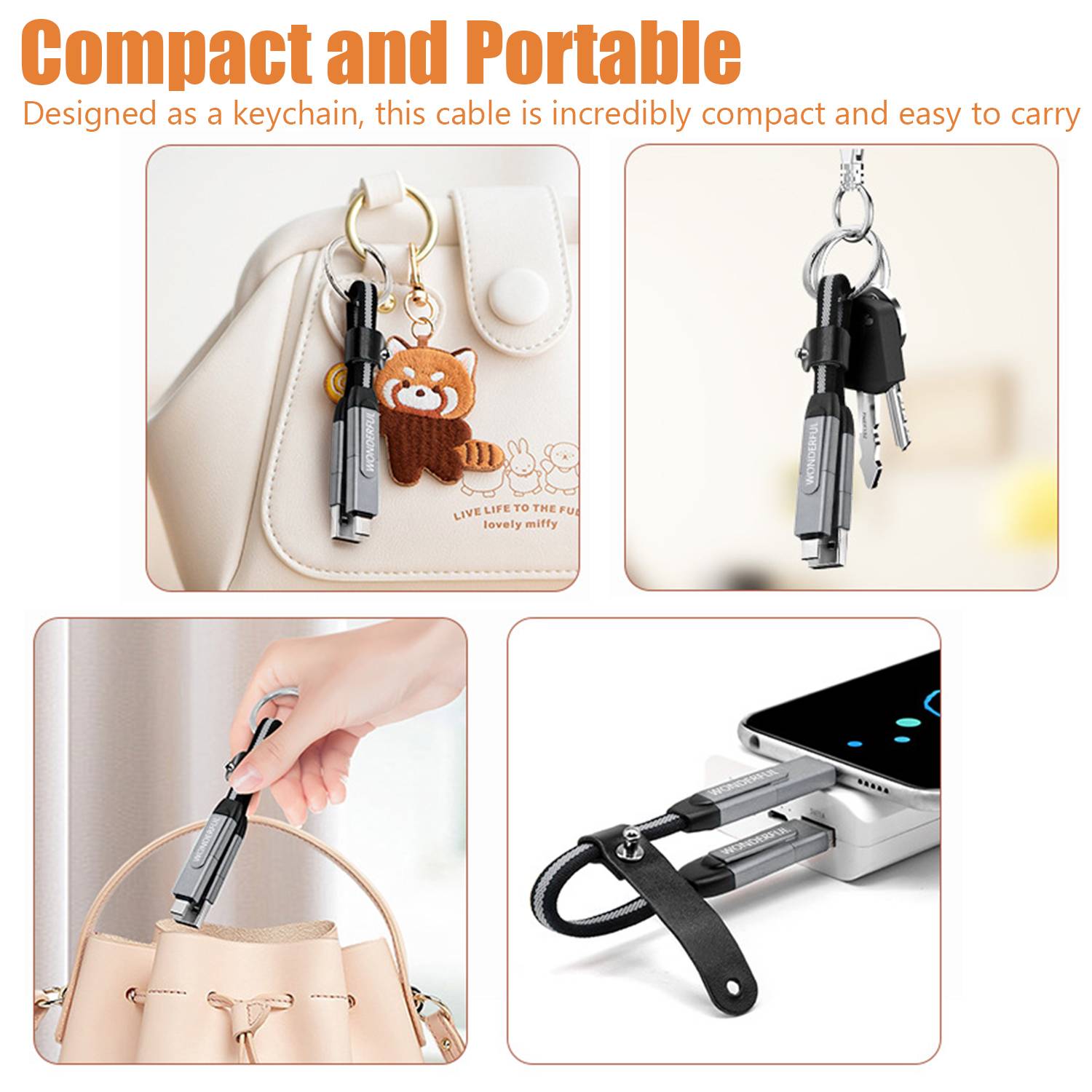 6-in-1-Schnellladekabel für Schlüsselanhänger (Modell A) Grey