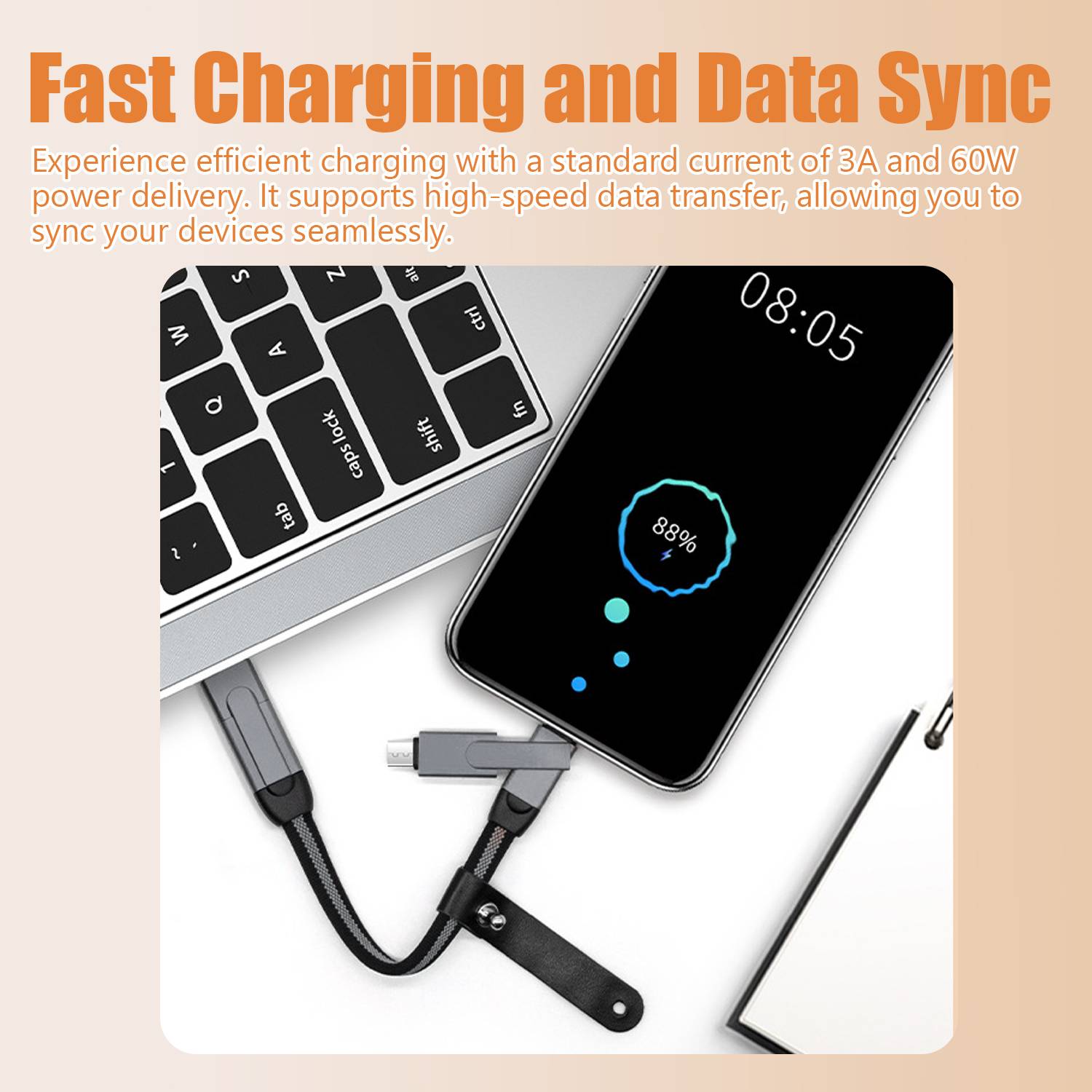 6-in-1-Schnellladekabel für Schlüsselanhänger (Modell A) Grey