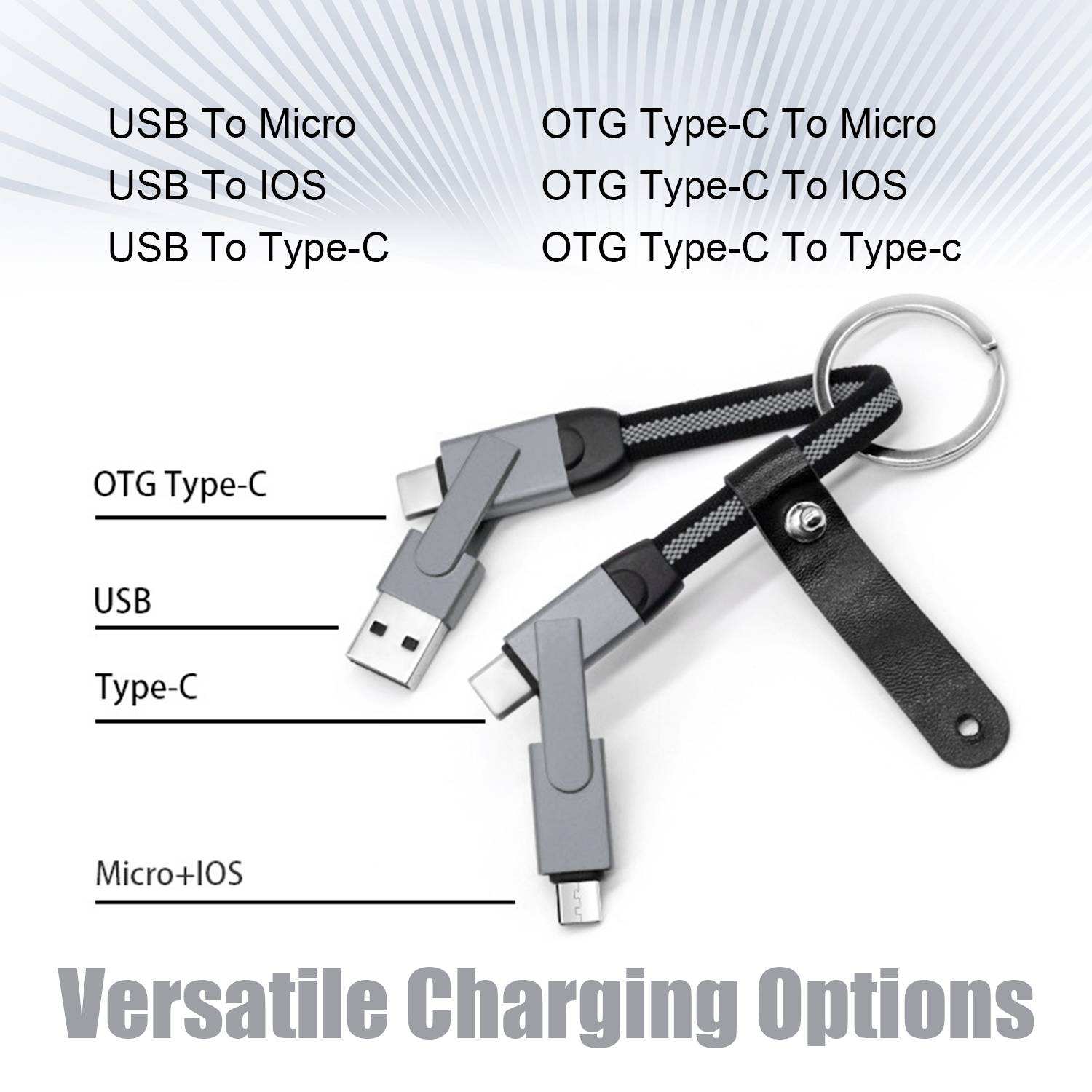 6-in-1-Schnellladekabel für Schlüsselanhänger (Modell A) Grey