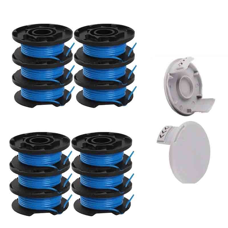 RYOBI Trimmer-Ersatzspulen mit Kappe (12er-Pack blaue Schnur + 2er-Pack graue Kappe)