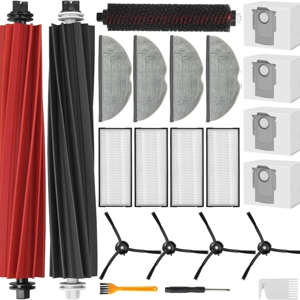 Zubehör für Roborock S8 Pro Ultra Ersatzteilset,4 Staubsaugerbeutel,2 Kopfbürsten,4 Seitenbürsten,4 HEPA-Filter,2 Reinigungsbürste,4 Wischtücher