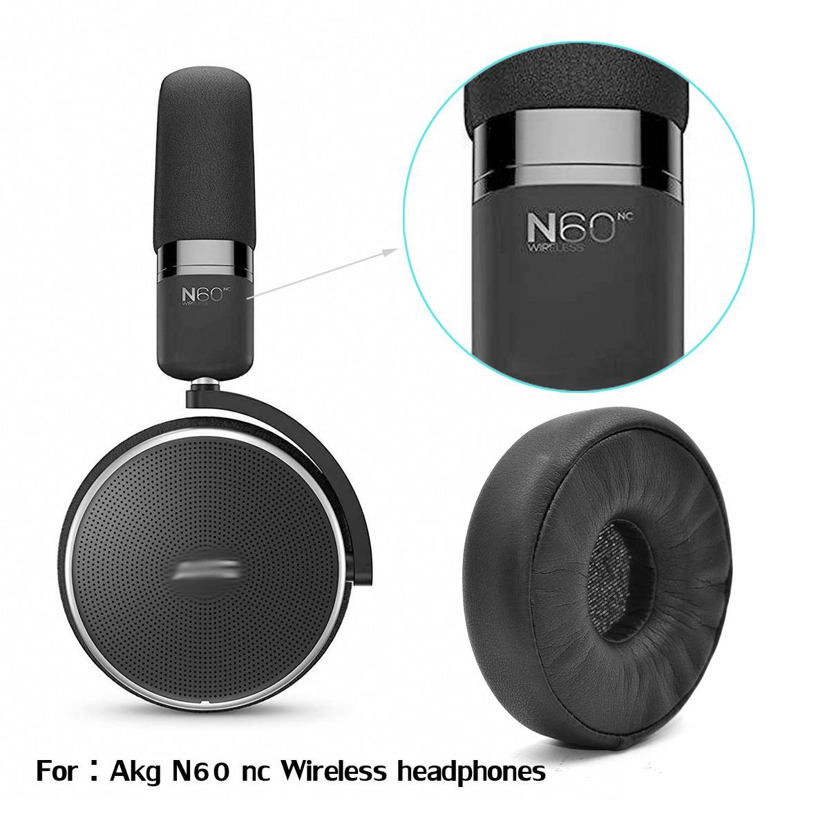 Ersatz-Ohrpolster für AKG N60NC Bluetooth-Kopfhörer – 2er-Pack (schwarz)
