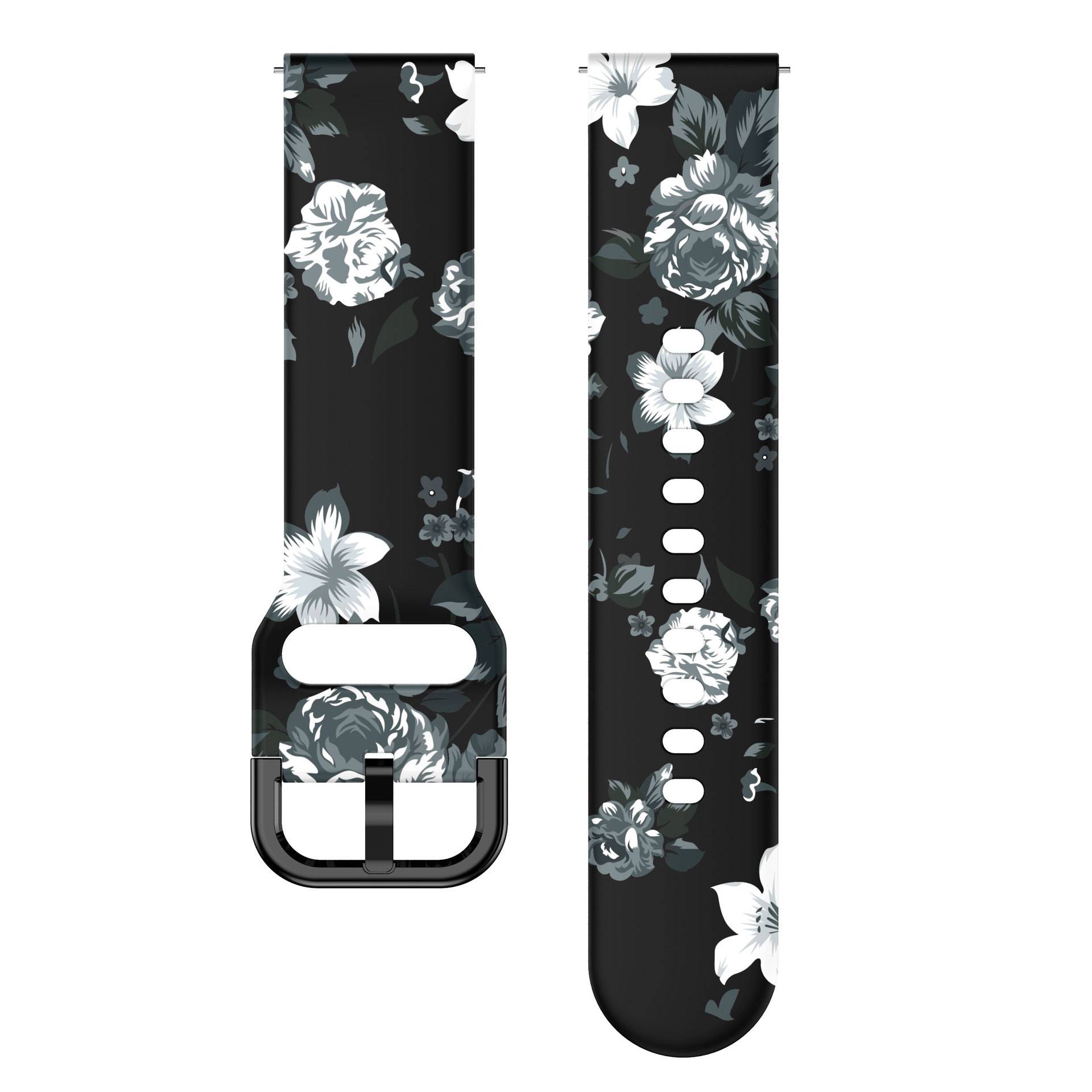 Silikon-Uhrenarmband für Samsung Galaxy Watch Gray flowers on black background 20 mm