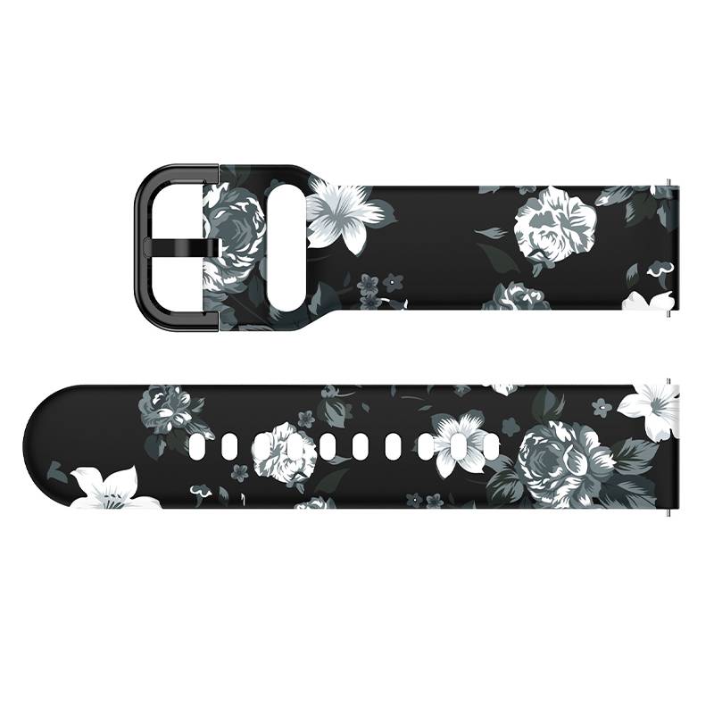 Silikon-Uhrenarmband für Samsung Galaxy Watch Gray flowers on black background 20 mm