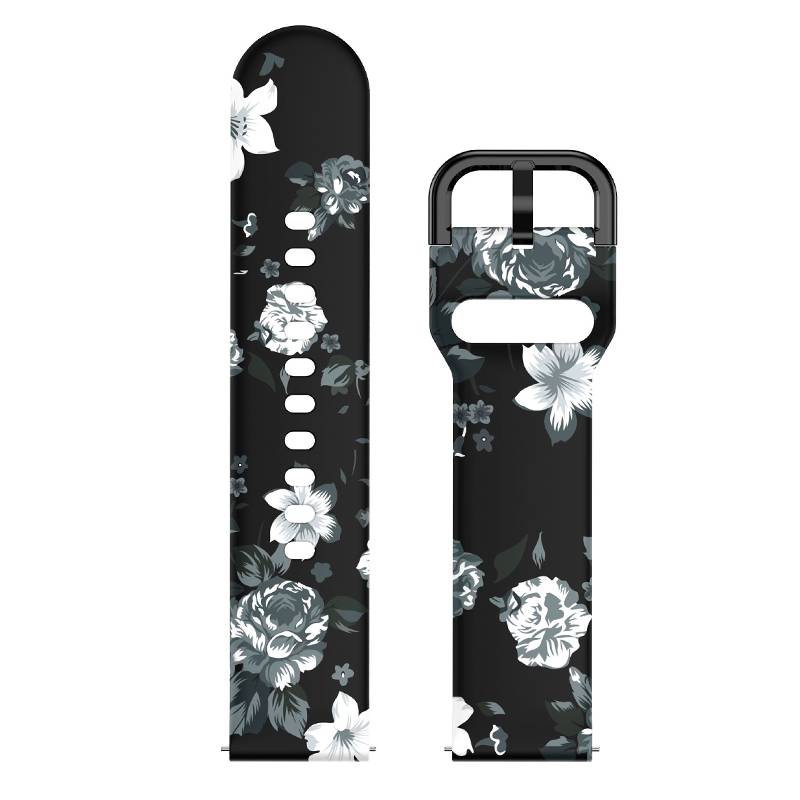 Silikon-Uhrenarmband für Samsung Galaxy Watch Gray flowers on black background 20 mm