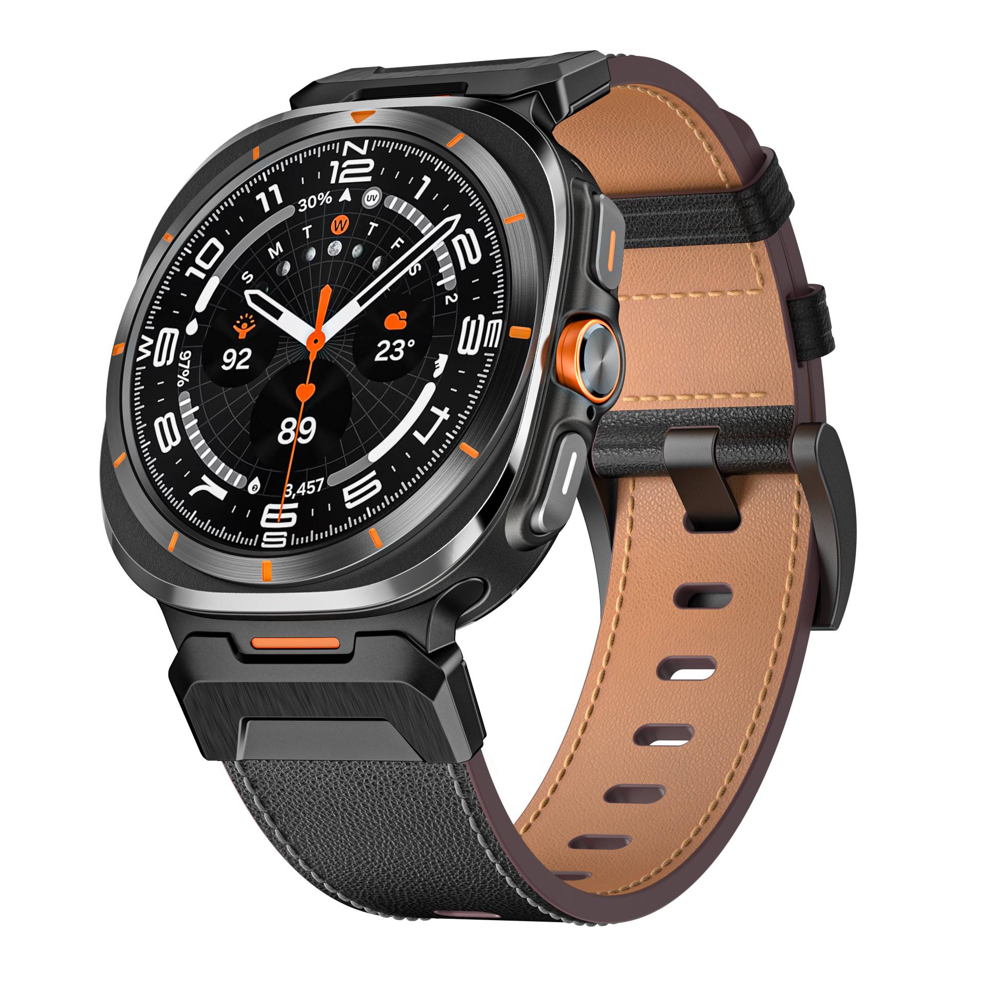 Uhrenarmband aus echtem Leder für Samsung Watch 7 Ultra 47 mm Black