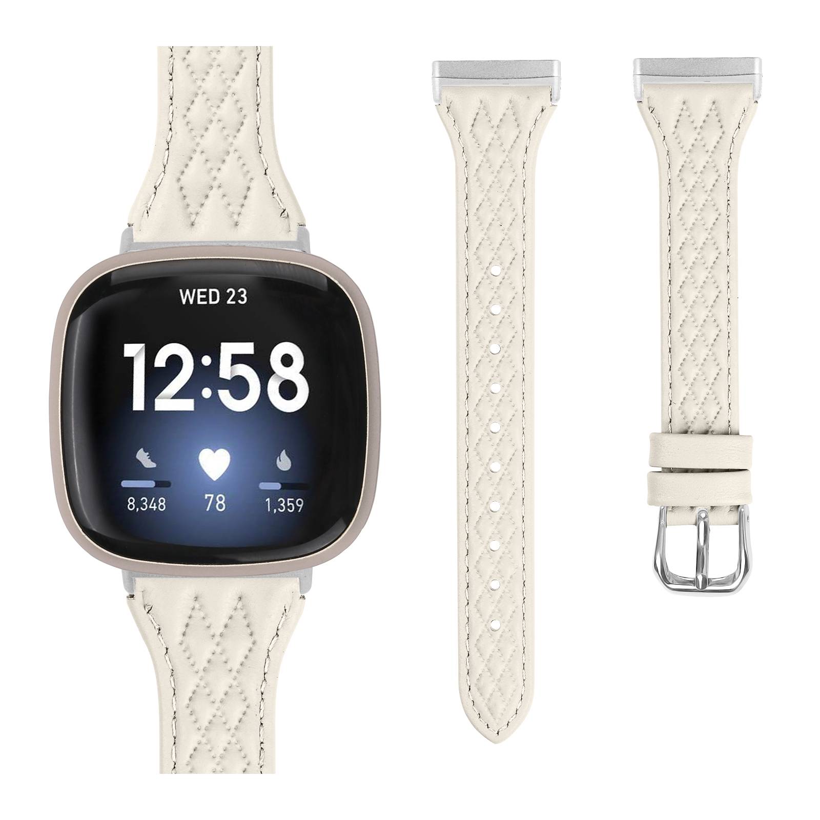 Uhrenarmband aus echtem Leder für Fitbit Versa 4 Apricot