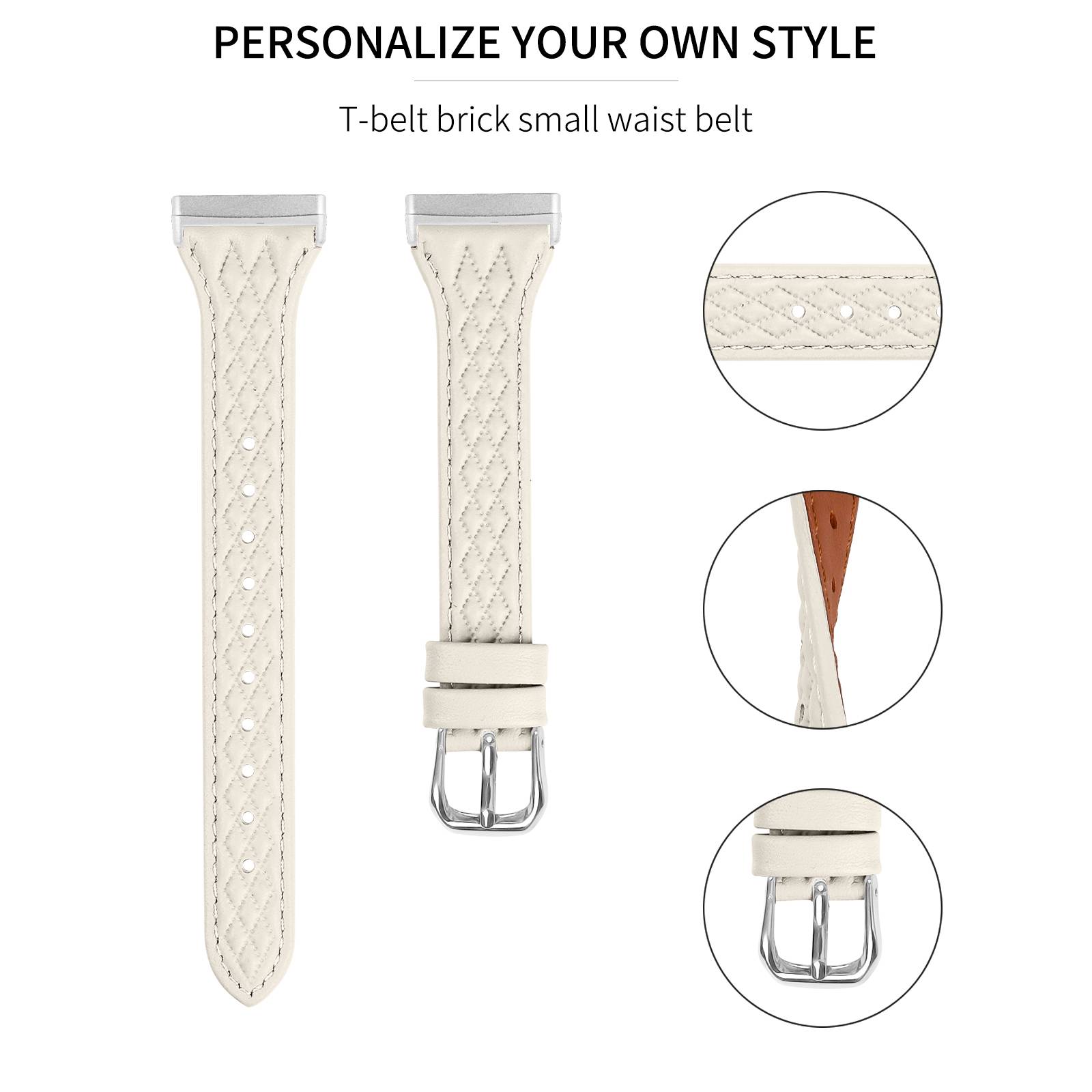 Uhrenarmband aus echtem Leder für Fitbit Versa 4 Apricot