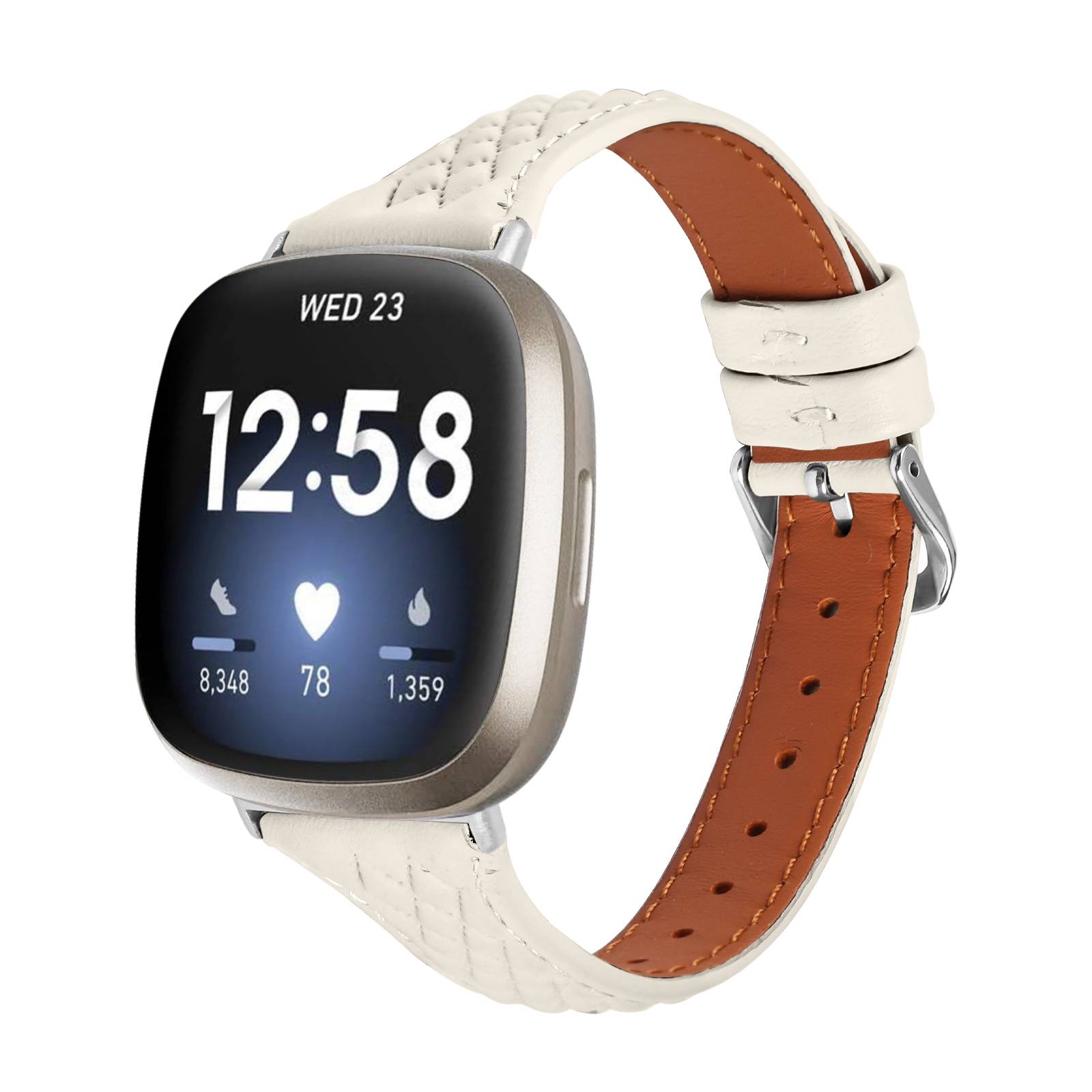 Uhrenarmband aus echtem Leder für Fitbit Versa 4 Apricot