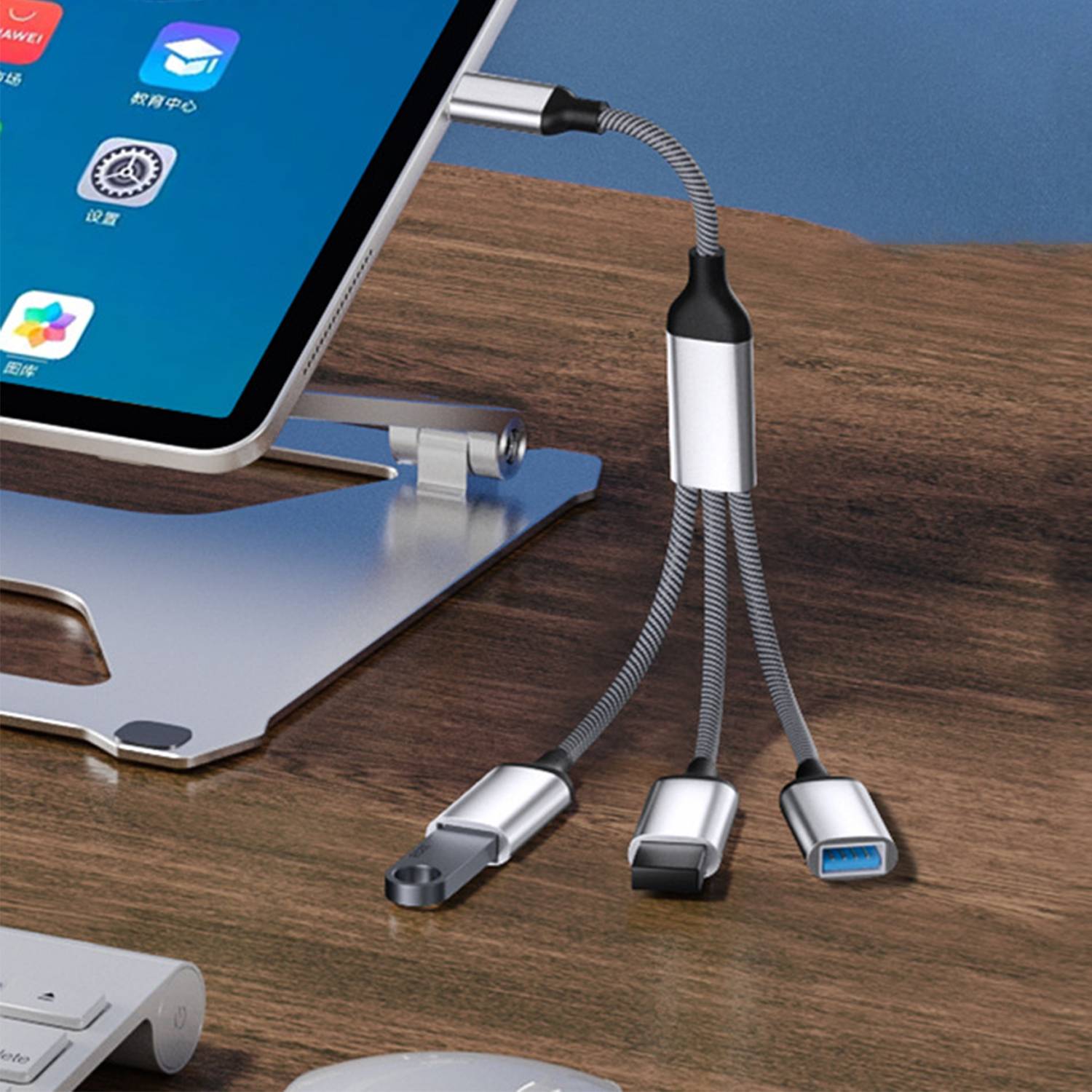 Typ-C-auf-3-Port-USB-Hub-Splitter-Adapter Silver