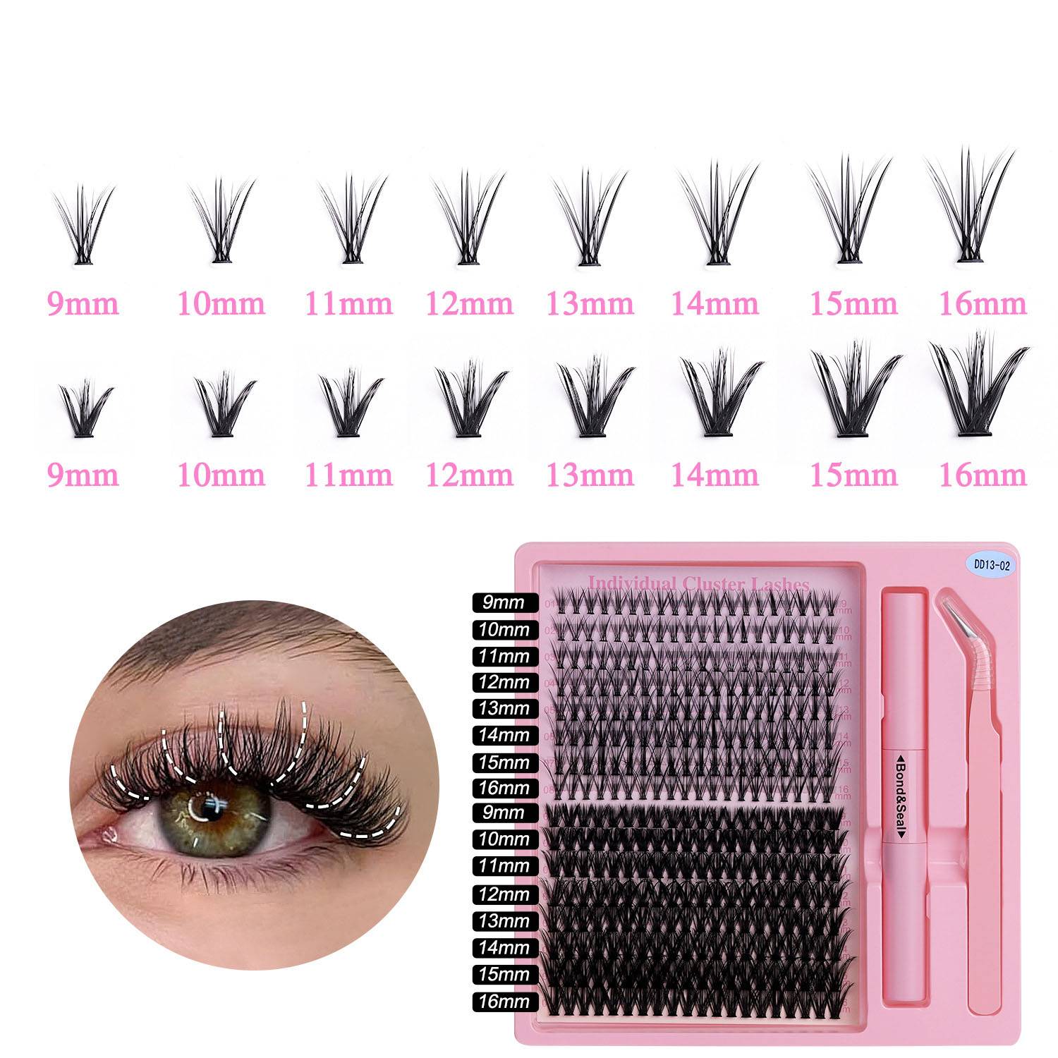 Gemischte Wimpern 20 Paare + 50 Büschel