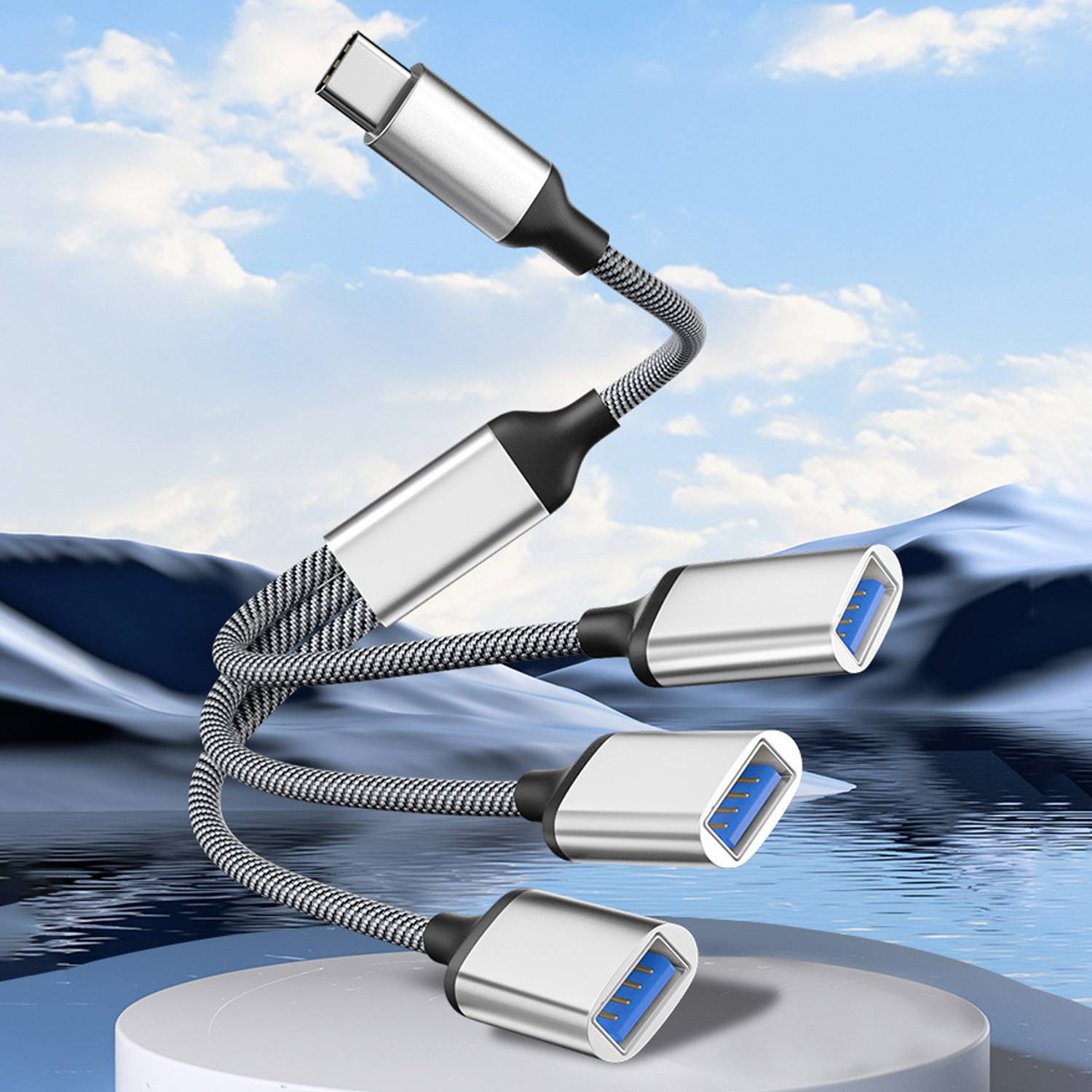 Typ-C-auf-3-Port-USB-Hub-Splitter-Adapter Silver