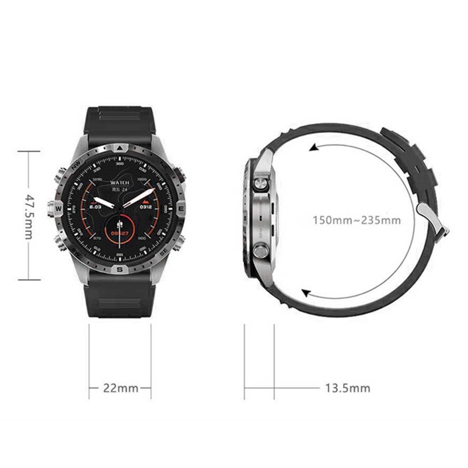 GT45 Smartwatch mit Herzfrequenz-, Blutdruck- und Temperaturüberwachung