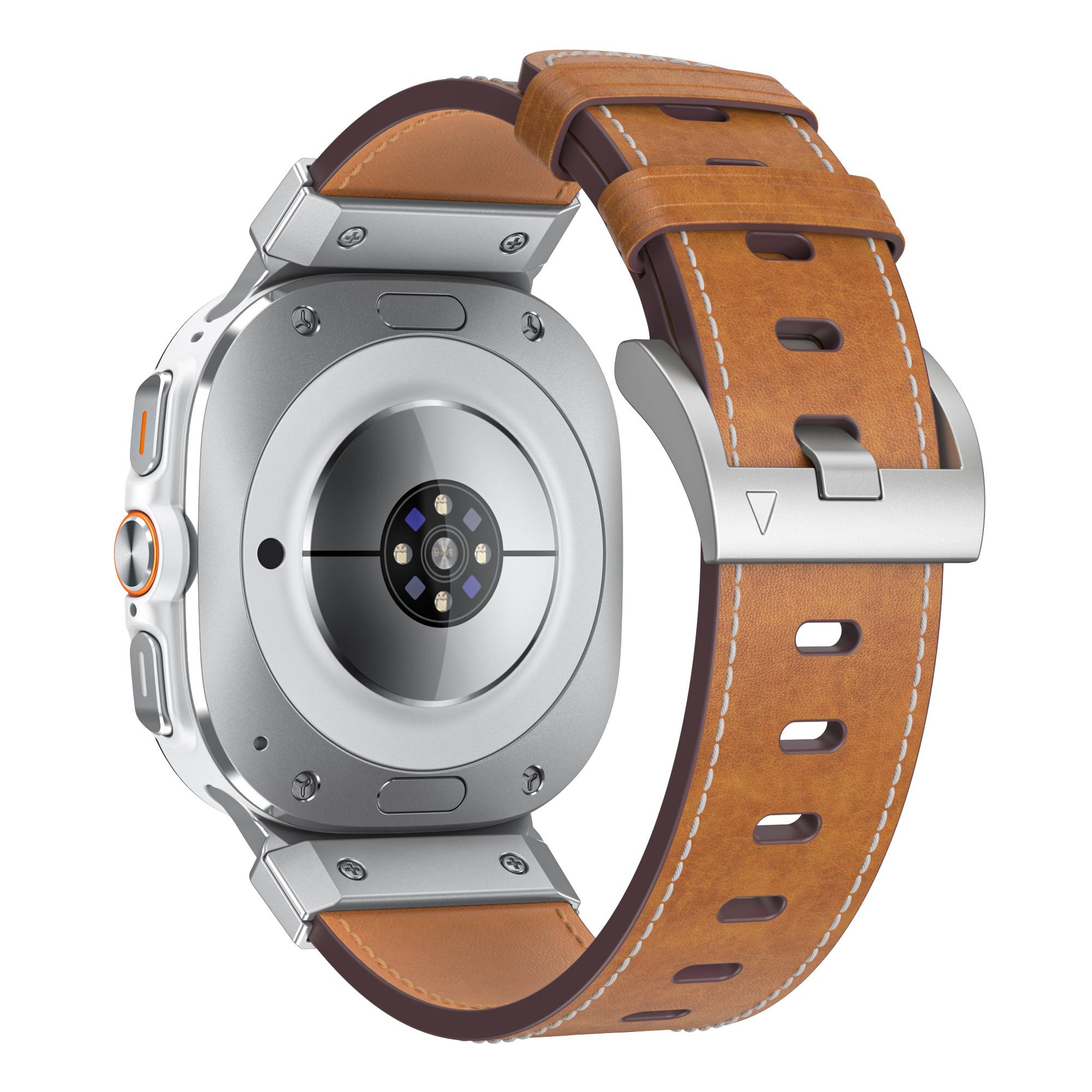 Echtes Leder Uhrenarmband mit Silberverbinder für Samsung Watch 7 Ultra 47mm Brown