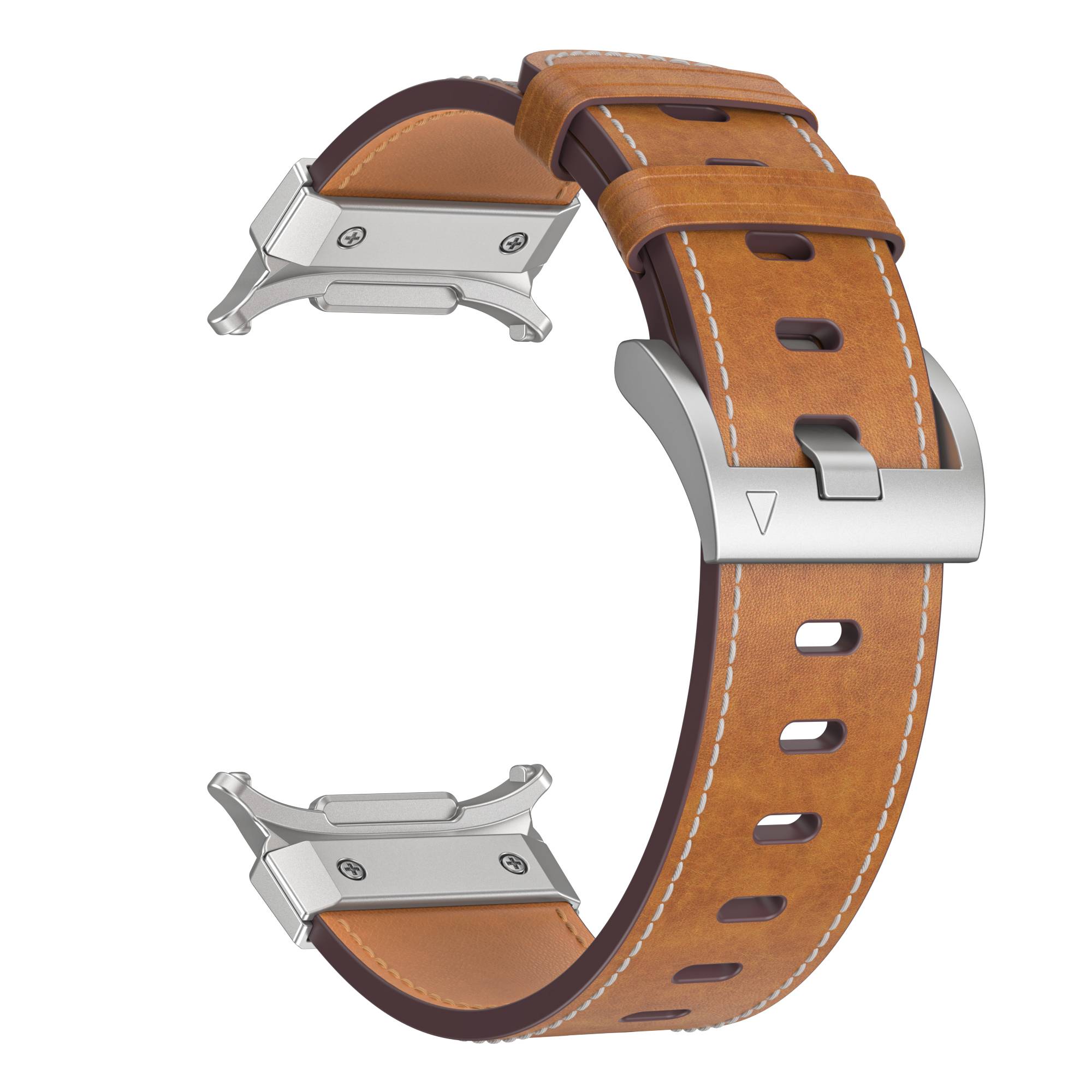 Echtes Leder Uhrenarmband mit Silberverbinder für Samsung Watch 7 Ultra 47mm Brown