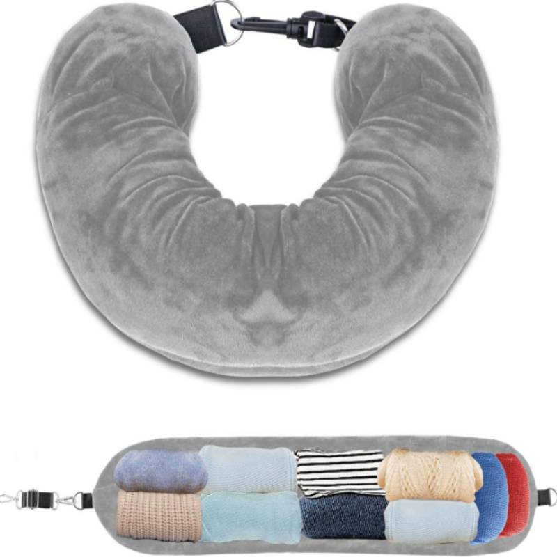 U-förmiges Nackenkissen mit weichem Samtbezug Grey