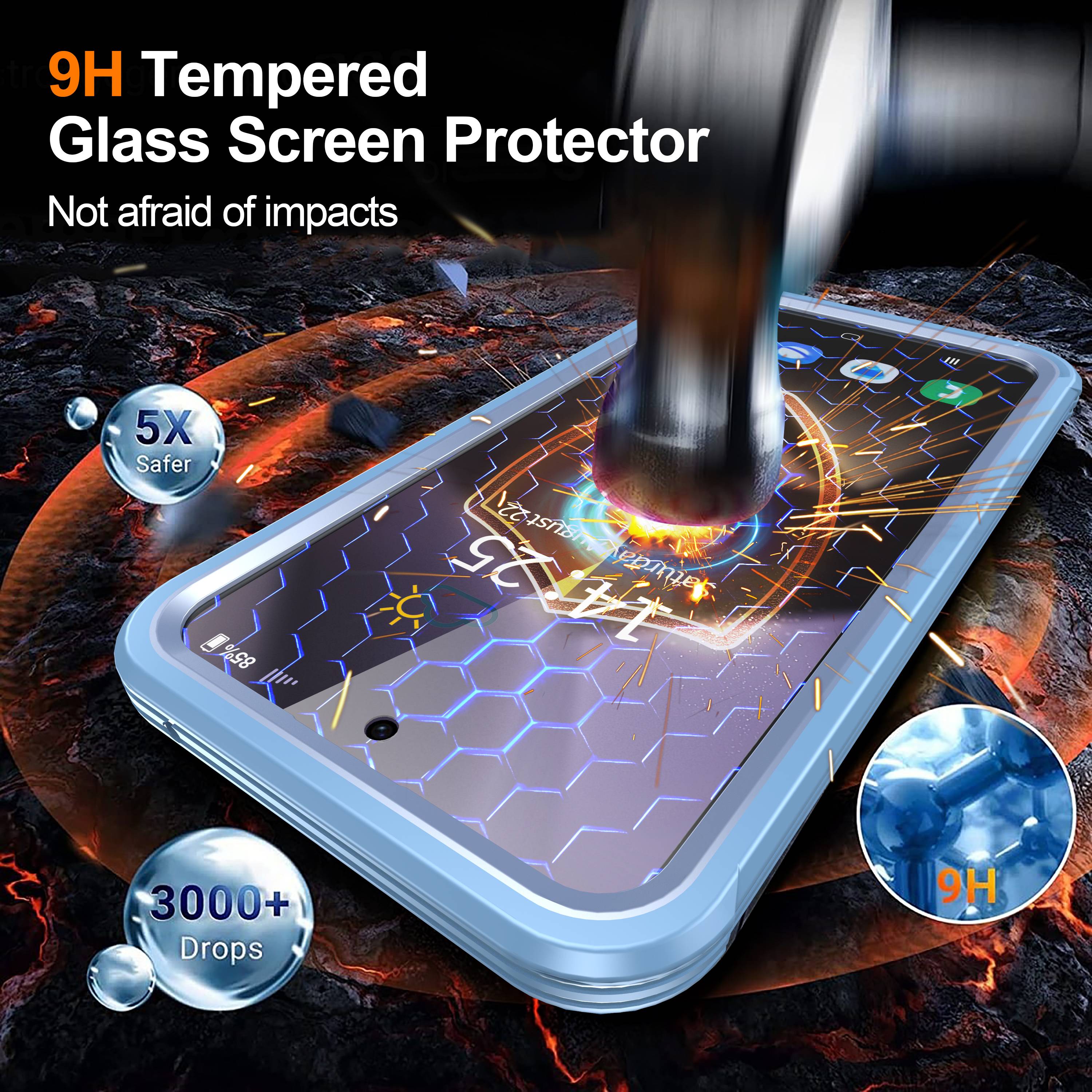 Samsung Galaxy S24 FE Hülle, 9H Gehärtete Glasrückseite Blue