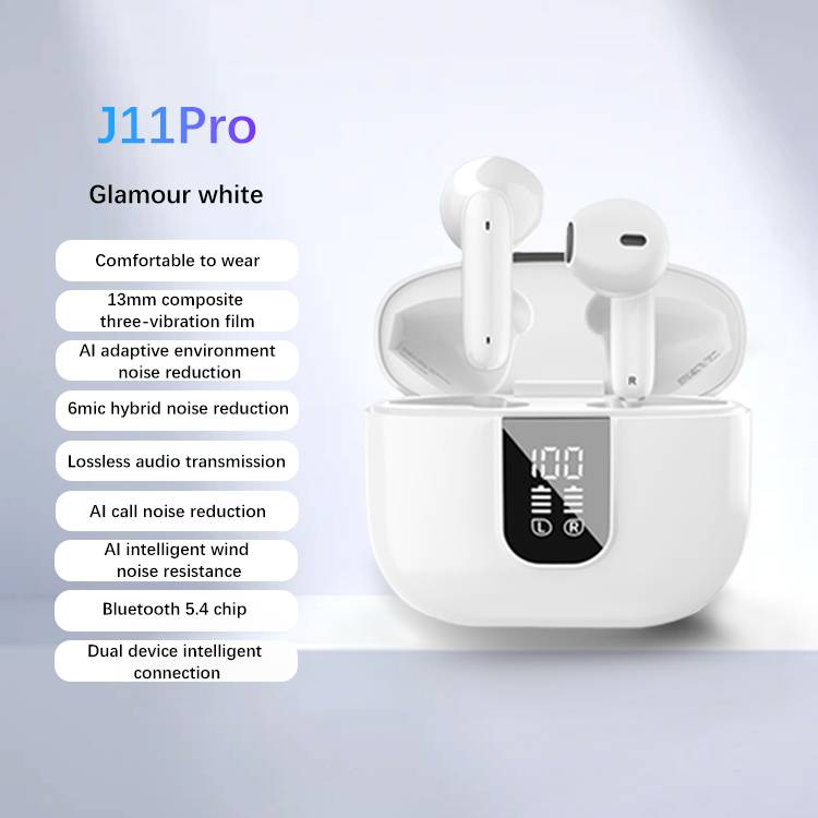 TWS-Kabellose Ohrhörer mit 6-Mikrofon-Rauschunterdrückung, J11 Pro White