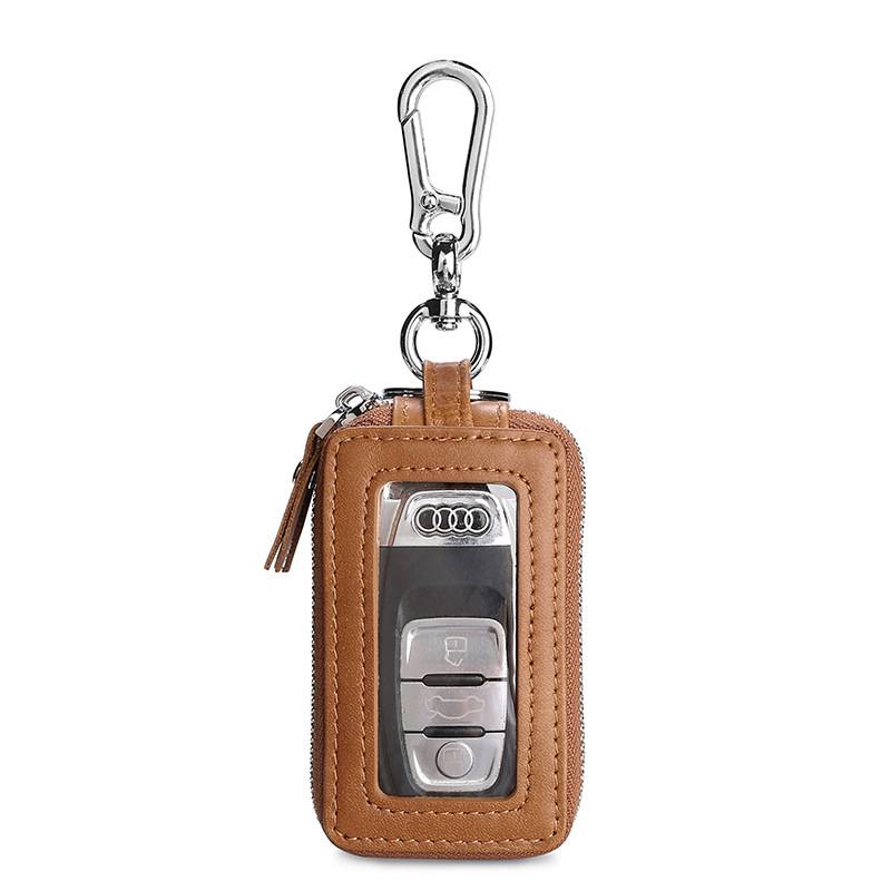 Echtes Leder Schlüsseletui, RFID Blockierendes Autoschlüssel Etui mit Multifunktionalem Schlüsselanhänger coffee