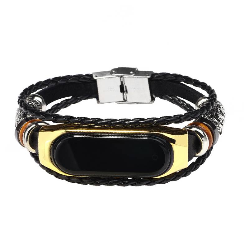 Lederarmband für Xiaomi Mi Band 3/4, Schwarz und Gold