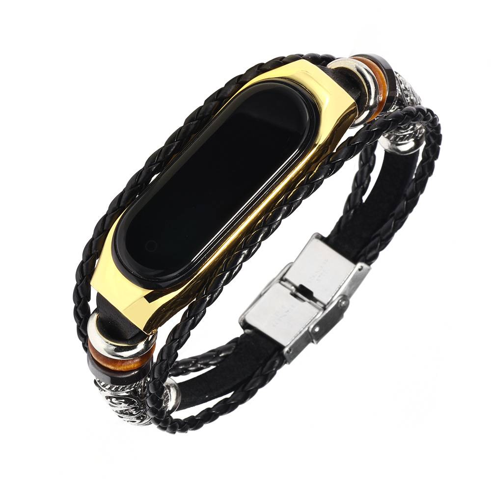 Lederarmband für Xiaomi Mi Band 3/4, Schwarz und Gold