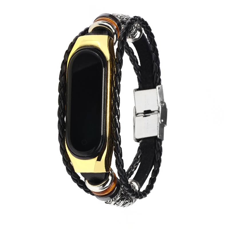 Lederarmband für Xiaomi Mi Band 3/4, Schwarz und Gold