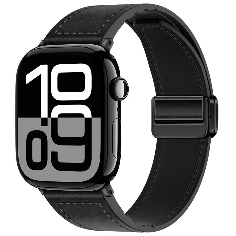 Echtes Lederarmband für Apple Watch Black L