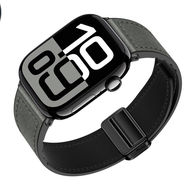 Magnetisches Apple Watch Armband aus echtem Leder Grey S