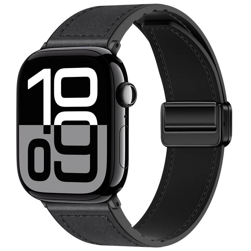 Magnetisches Apple Watch Armband aus echtem Leder Black L