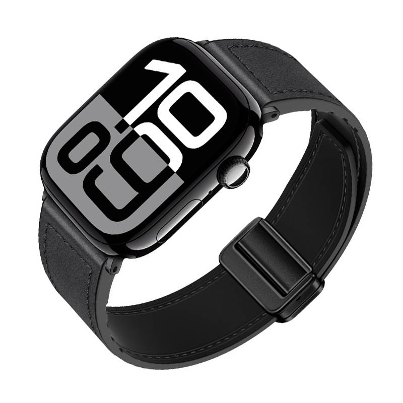 Magnetisches Apple Watch Armband aus echtem Leder Black L
