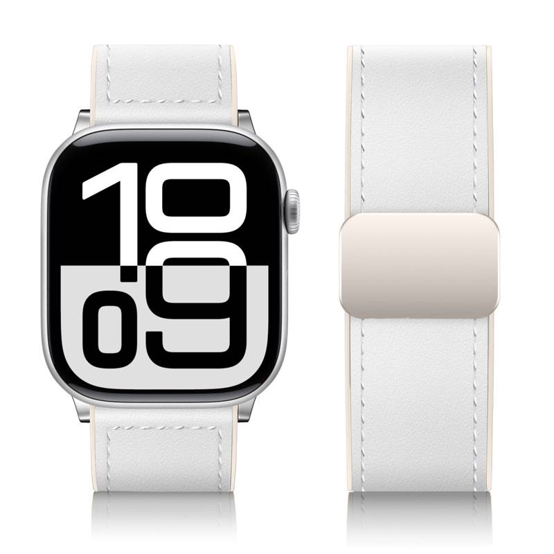 Hochwertiges Apple Watch Lederarmband mit Magnetschließe White S