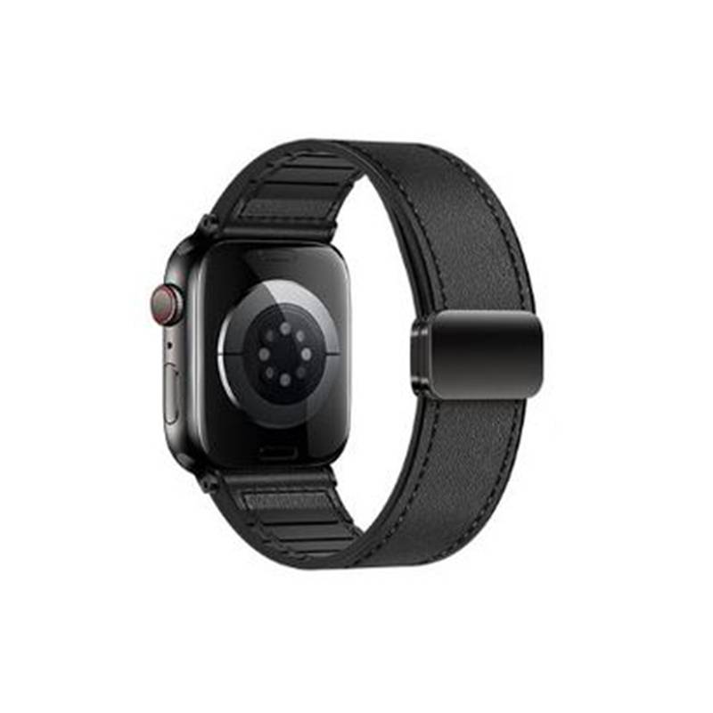 Hochwertiges Apple Watch Lederarmband mit Magnetschließe Black L