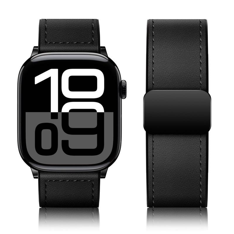 Hochwertiges Apple Watch Lederarmband mit Magnetschließe Black L
