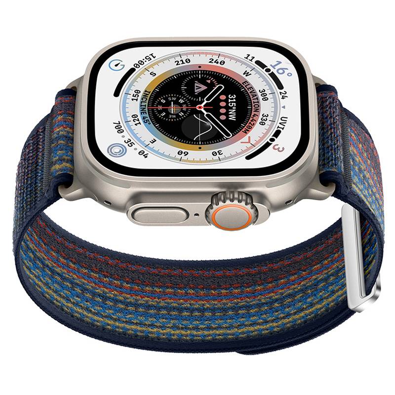 Geflochtenes Nylon Sport Loop Armband für Apple Watch Blue+Orange S