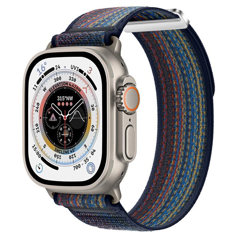 Geflochtenes Nylon Sport Loop Armband für Apple Watch Blue+Orange S