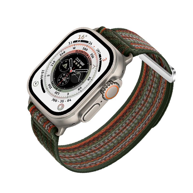 Geflochtenes Nylon Sport Loop Armband für Apple Watch green+orange S